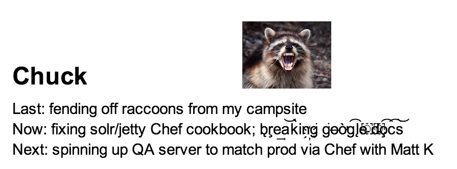 Slightly richer status update A screenshot of a Google Docs document with humorous images and silly fonts